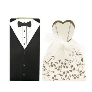 Wrapables Tuxedo and Bridal Gown Wedding Party Favor Boxes Gift Boxes with Ribbon (Set of 100) - 1 of 4