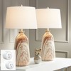 360 Lighting Carlton 28" Tall Modern Table Lamps Set of 2 WiFi Smart Socket Brown Faux Marble Living Room Bedroom Bedside Nightstand House White Shade - 2 of 4