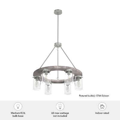 Devon Park Rustic 6-Light Wagon Wheel Nickel Chandelier with Glass Shades