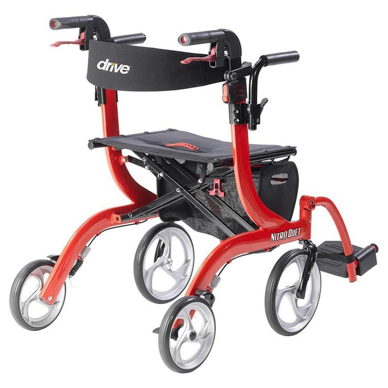 Drive Medical Nitro Duet Rollator Rolling Walker and Transport Wheelchair Chair with Folding Mobility for Home, Hospital, or Nursing Facility (Red), 2 of 7