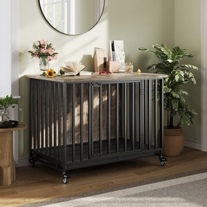 39" Dog Crate Furniture, Chew-Resistant Dog Kennel, Decorative Side End Table with Lockable Wheels, Large Pet House for Small/Medium Dogs - 1 of 4