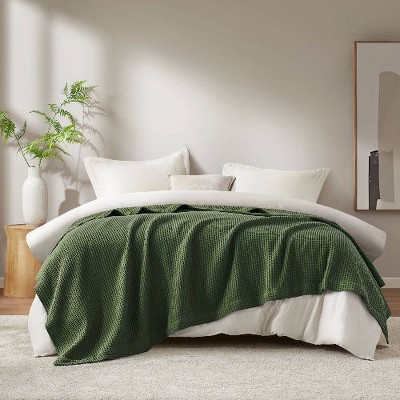 Sapphtopaz Waffle Weave Cotton Blanket, Ultra Soft Breathable Throw Blanket, 90"W x 90"L Cooling Blankets for Bed, Full/Queen Blanket