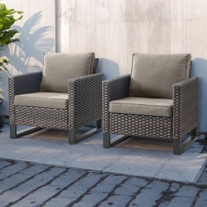 SUGOLD Patio Chairs Set of 2, PE Wicker Outdoor Dining Chairs with High Back & Deep Seating, Porch Chairs with 4-Inch Thick Seat Cushions - 1 of 1