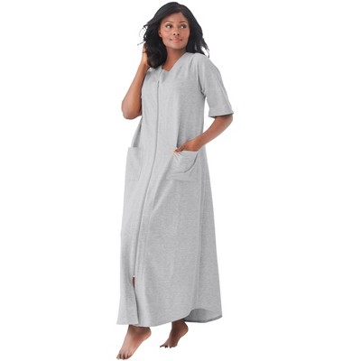 Dreams & Co. Plus Size Long French Terry Zip-Front Robe