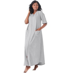 Dreams & Co. Plus Size Petite Long French Terry Zip-Front Robe - 1 of 4