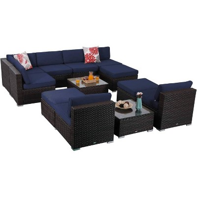 12pc Patio Low-Back Rattan Coversation Set - Navy - Captiva Designs