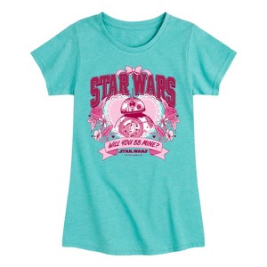 Girls' - Star Wars - Valentine Bb8 Yoda and friends Collegiate Fitted Short Sleeve Graphic T-Shirt - 1 of 4