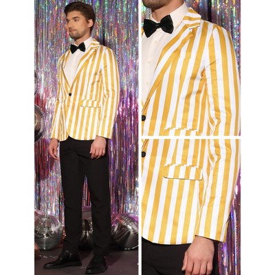 Мужские пиджаки INSPIRE CHIC Men's Slim Fit Single Breasted Color Block Stripes Blazers Yellow White Large — фото 5