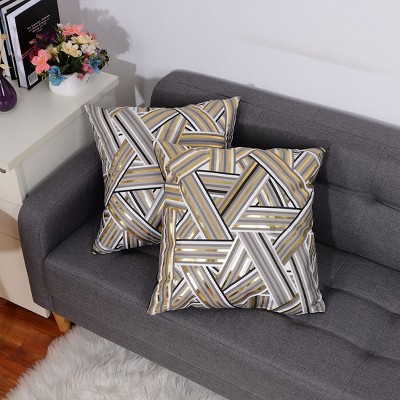 2 Pcs 18"x18" Gold Stamping Stripe Soft Sofa Decorative Pillow Cover Multicolored - PiccoCasa