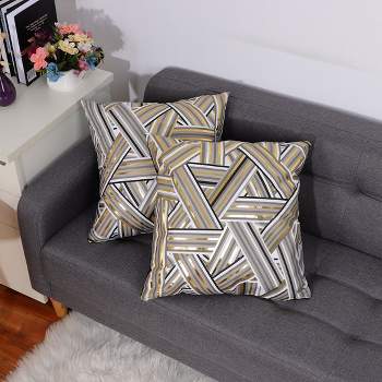 PiccoCasa 2 Pcs 18"x18" Gold Stamping Stripe Soft Sofa Decorative Pillow Cover Multicolored