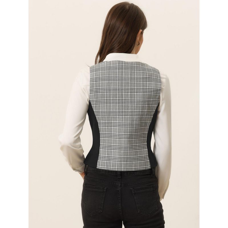 Allegra K Women's Vintage Plaid Button-Down Work Dressy Waistcoat Vests, 3 of 5
