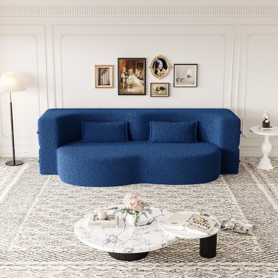 78" Convertible 2 Seater Sofa Bed Couch Twin Bed Sleeper Sofa With 2 Pillows Teddy Fabric Foam-Filled Floor Sofa Couch-Cuddlewood
