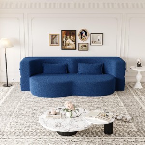 78" Convertible 2 Seater Sofa Bed Couch Twin Bed Sleeper Sofa With 2 Pillows Teddy Fabric Foam-Filled Floor Sofa Couch-Cuddlewood - 1 of 4