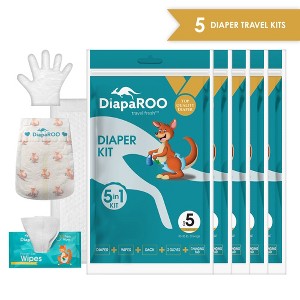 DiapaROO 5 in 1 Diaper Travel Kit, Super Soft & Leak Proof, Includes Wipes Gloves Sack Changing Pad, 5-Packs - 1 of 4