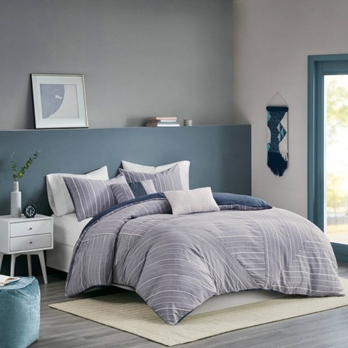 Bryce Full Queen 5pc Cotton Rich Chambray Duvet Cover Set Indigo