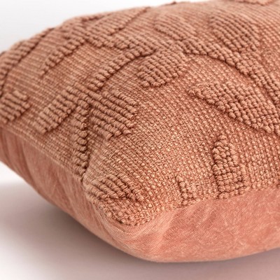 Terracotta Botanical Cotton Lumbar Pillow with Woven Texture