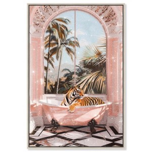 Art Remedy Sleeping Tiger Bath Jungle Bathroom Art  Framed - 1 of 4