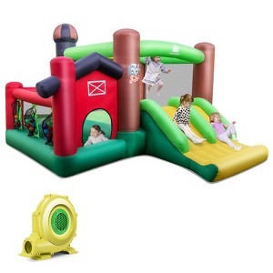 Infans Farm Themed Inflatable Castle Kids Bounce House w/ Double Slides & 735W Blower - 1 of 4