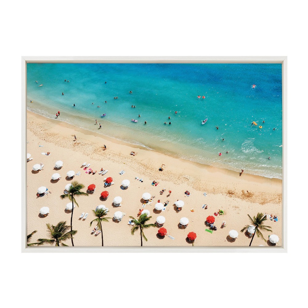 Photos - Other Decoration DesignOvation 23" x 33" Sylvie Tropical Beach Framed Canvas by Simon Te White : Modern Ocean Wall Art, Aerial View Print
