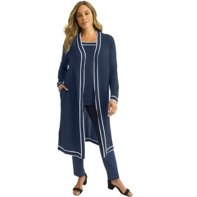 Jessica London Women's Plus Size Tipped Duster Cardigan