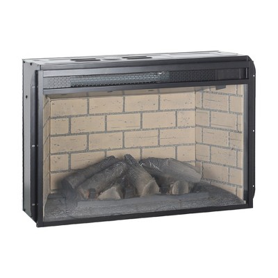 26-Inch Black Wood Electric Fireplace with Tempered Glass