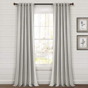 Home Boutique Farmhouse Vintage Stripe Yarn Dyed Cotton Back Tab/Rod Pocket Window Curtain Panels Gray 40X95 Set