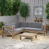 Brava 4pc Wood Patio Chat Set w/ Cushions - Dark Gray - Christopher Knight Home - 2 of 4