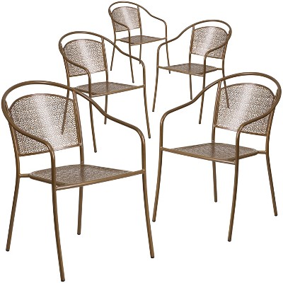 Emma and Oliver Commercial Grade 5 Pack Indoor-Outdoor Steel Patio Arm Chair with Round Back