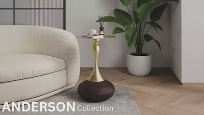 Gold and Brown Round Metal and Wood End Table