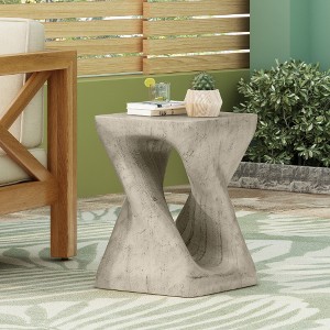 Lyngins Twisted Spiral Patio End Tables, MGO Accent Table, Wood-Look Outdoor End Table for Patio or Indoor Use, Outdoor Side Table - 1 of 4