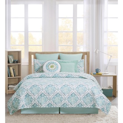 Harlen Twin Gray and Blue Cotton Reversible Quilt Set