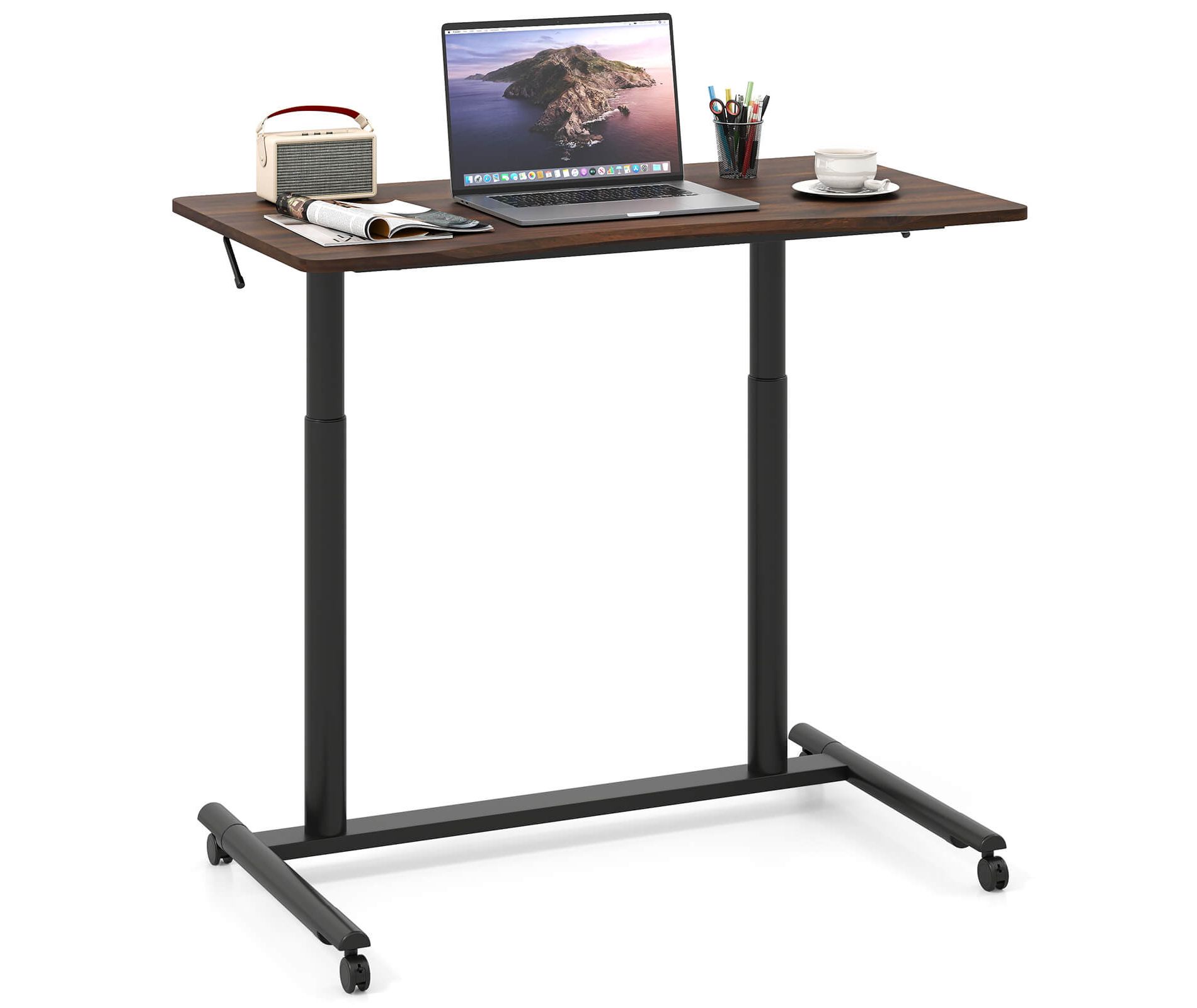 Costway Height Adjustable Computer Desk Sit Stand Rolling Notebook Table Natural\Brown\Black