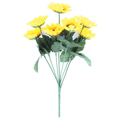 PiccoCasa 7 Heads Chrysanthemum Daisy Fake Bouquet Home Decor Plastic Fabric Artificial Flowers Yellow Green 1 Pc