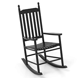 Costway Outdoor Wooden Rocking Chair with Solid Rocking Base Slatted Seat & Back Patio Black/Brown/White - 1 of 4