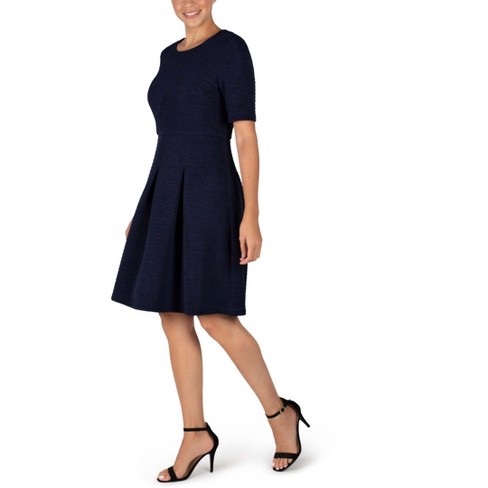 Sandra Darren - Women's Elbow Sleeve Textured Knit Fit u0026 Flare Dress - Dark  Navy, Size: 16 : Target