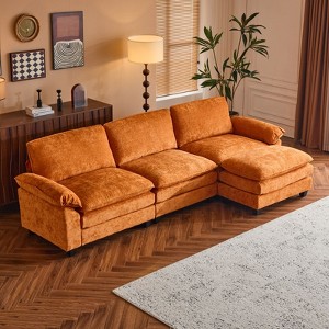 Karl Home |120 in. W Pillow Top Arm Double-layer Cushion Chenille Sofa in Orange With Ottoman - 1 of 1