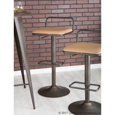 Contemporary Swivel Adjustable Barstool in Antique Brown Leather