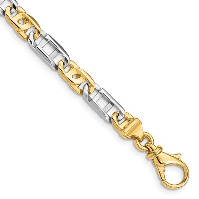 Black Bow Jewelry Mens 14k White & Yellow Gold, 5.8mm Fancy Link Chain Bracelet