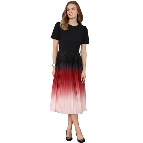 Женские платья INSPIRE CHIC Women's Pleated Short Sleeve Round Neck Dress Large Red