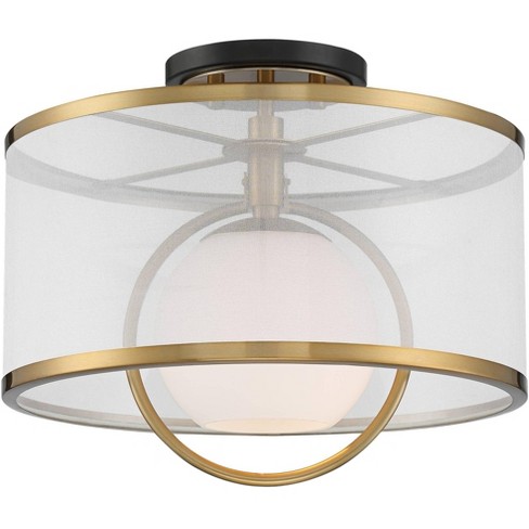 Possini Euro Design Milne Modern Ceiling Light Semi Flush Mount Fixture 14  Wide Bronze Outer Brass Inner Cage Frame Clear Crystal for Bedroom Kitchen