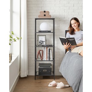 5-Tier Slim Bookshelf with Tempered Glass Shelves, Gold Steel Frame Narrow Shelving Unit, for Office Bathroom Bedroom - 1 of 4