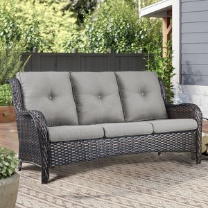 Gymojoy Outdoor 3-Seat Sofa PE Wicker Sofa Rattan Patio Sofa Couch For Garden - 1 of 4