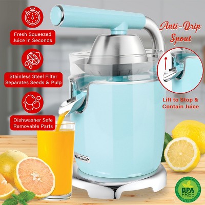 Blue Electric Citrus Juicer with Stainless Steel Lever and Reverse Function