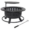 Sunnydaze Arrow Motif Heavy-Duty Steel Fire Pit with Cooking Grate, and PVC Cover - 32-Inch Round - Black - 3 of 4