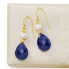 Ross-Simons 20.00 ct. t.w. Sapphire and Cultured Pearl Earrings in 14kt Yellow Gold - 3 of 4
