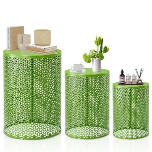 Karl Home| Outdoor Green Round Metal Stackable Side Table（Set of 3） - 1 of 4