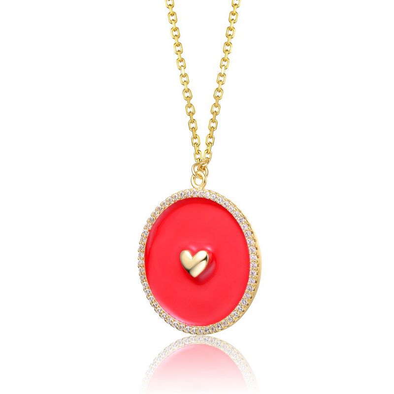 14k Yellow Gold Plated with clear Cubic Zirconia and Colored Enamel Round Pendant Necklace, 2 of 3