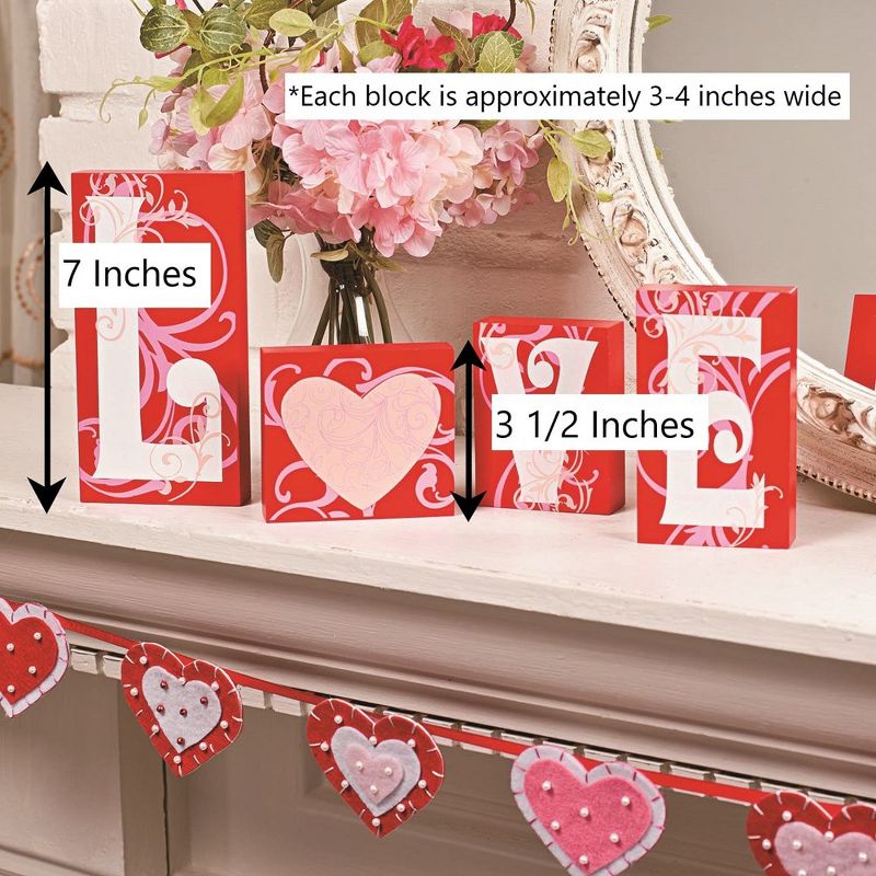 Fun Express Red Love Wood Blocks With Heart Home Décor 4 Pieces, 3 of 4