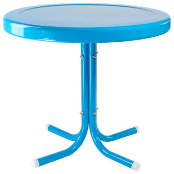 Northlight 22" Round Outdoor Retro Steel Tulip Side Table, Turquoise Blue