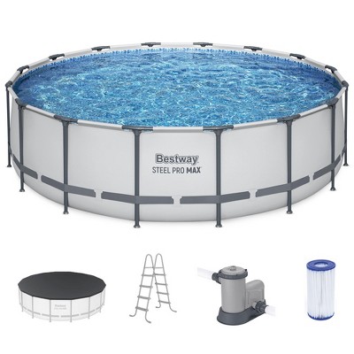 Bestway Steel Pro MAX Round Above Ground Swimming Pool Set with Metal Frame Filter Pump, Ladder, and Cover